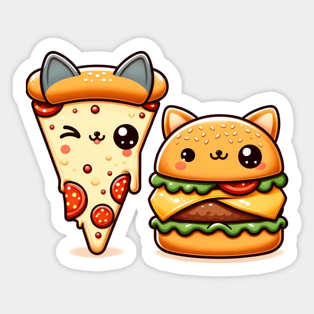 Kawaii Cat Buger and Pizza Lover Sticker by logiamerch